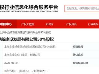 上海永业集团挂牌转让永业城更50%股权，底价约28.94亿元