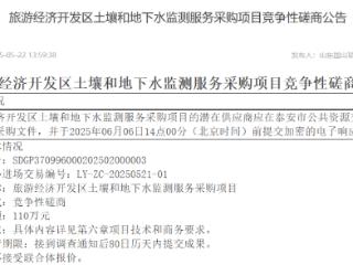 预算110万元，泰安旅游经济开发区采购土壤和地下水监测服务