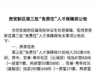 贵安新区第三批352套“免费住”人才保障房5月28日开放申请