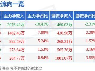 新余国科（300722）5月28日主力资金净卖出2076.42万元