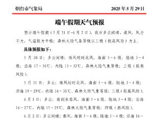 风力不大，气温较为平稳！烟台发布端午假期天气预报