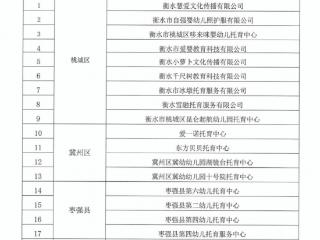 衡水市普惠托育服务发展示范项目工作专班办公室公布第一批“衡惠托”品牌托育机构的通知